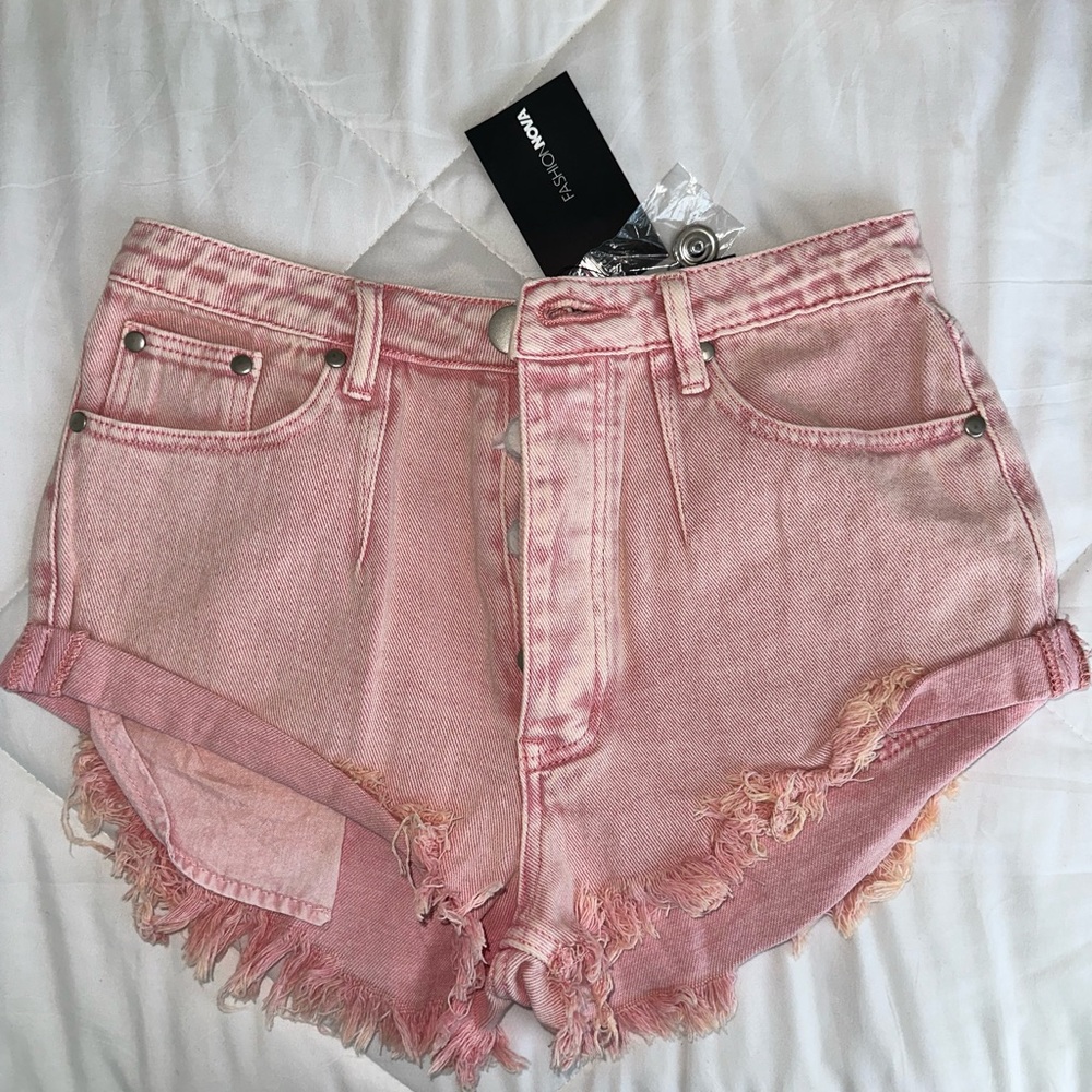 Fashion Nova Pink Frayed Jean Shorts